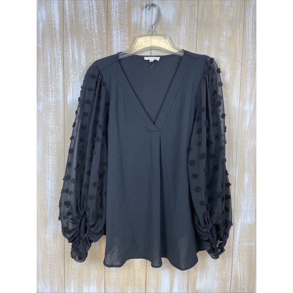 Ee:some Boutique Brand Black V-neck Sheer Sleeve Tunic Blouse Size Medium